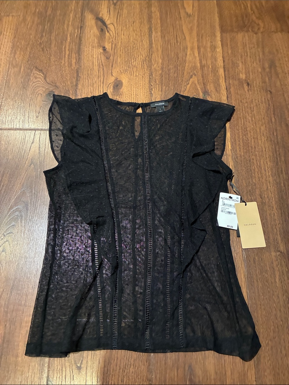 Halogen Black Sheer Ruffle Sleeve Blouse